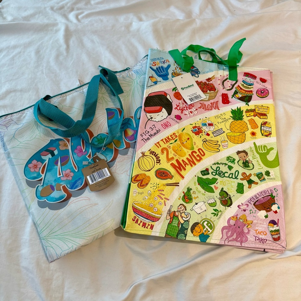 🏖️Lot 2 Foodland reusable Rainbow Aloha insulated bags NWT shopper local food